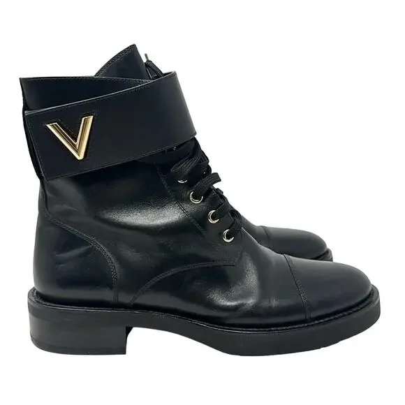 Louis Vuitton Wonderland Ranger Leather Combat Moto Boots Black Size 38 - Picture 2 of 11